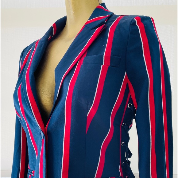 ROMEO & JULIET NWT $260 Lace-Up Striped Fitted BLAZER Small - Picture 9 of 14